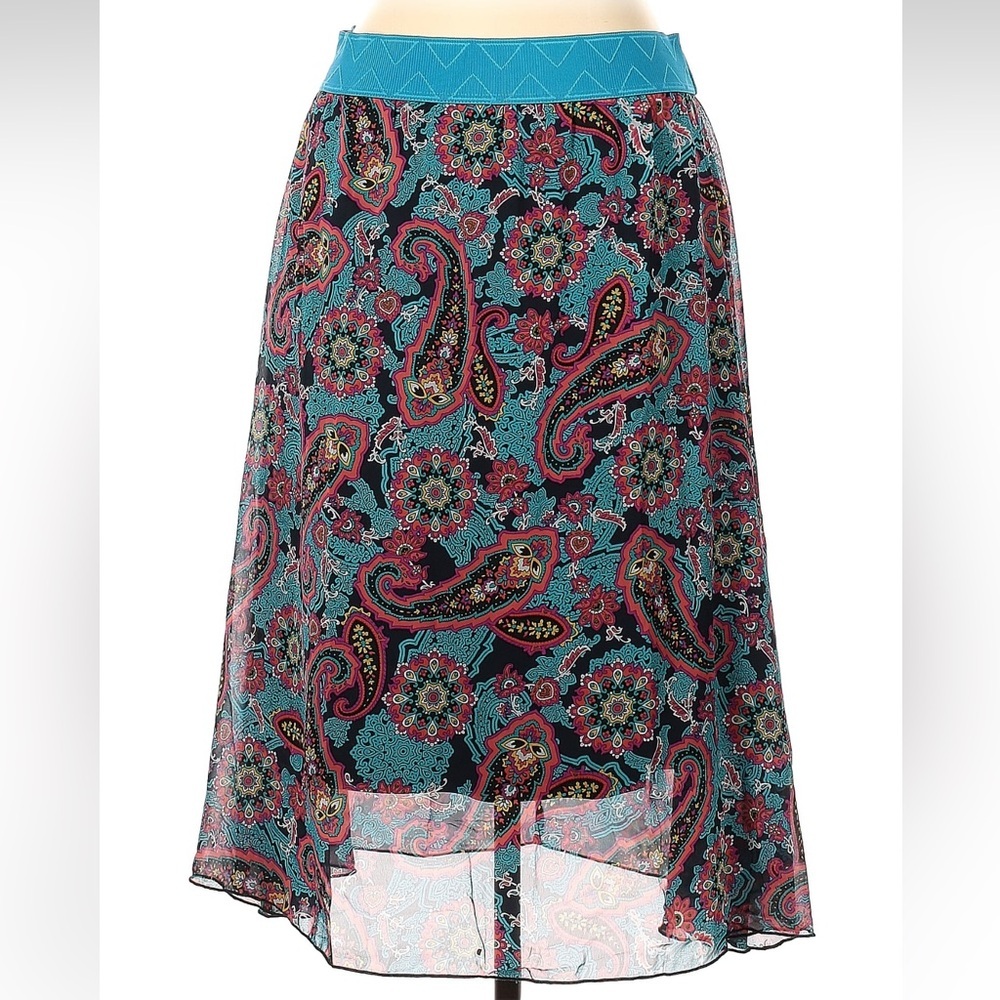 LuLaRoe Lola Midi Skirt Lined Sheer Overlay Paisley Print Women’s Size Large L
